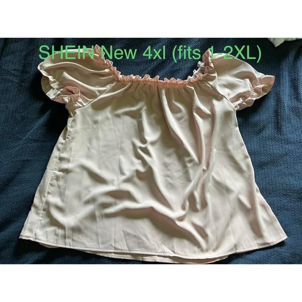 SHEIN XXL Peach Peasant Pirate Cold Shoulder Ruffled Shirt Blouse